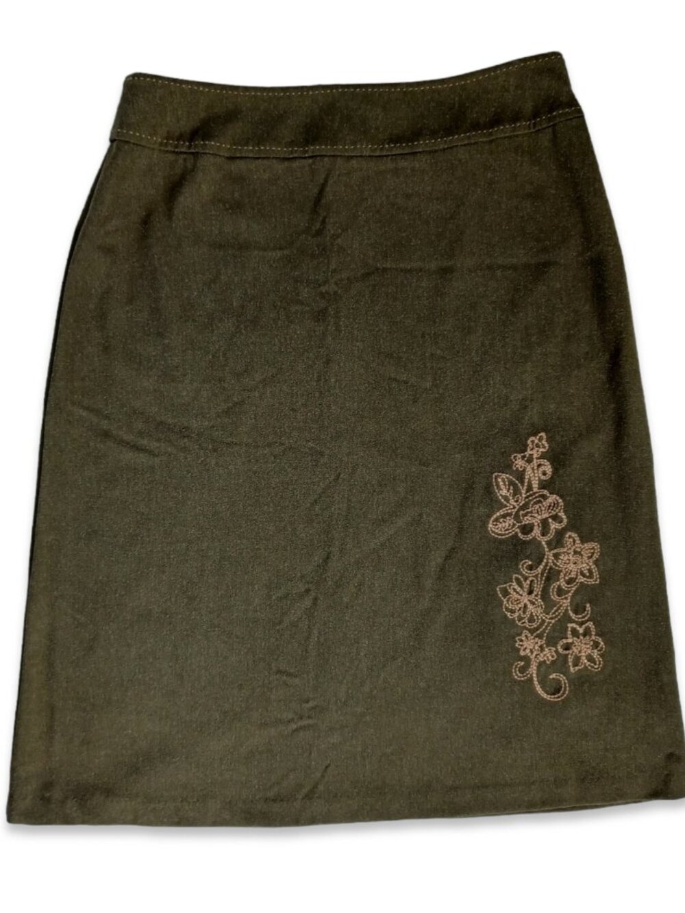 Zoe Womens Midi Skirt Olive Army Green Straight Office No Slit Plus Size 16